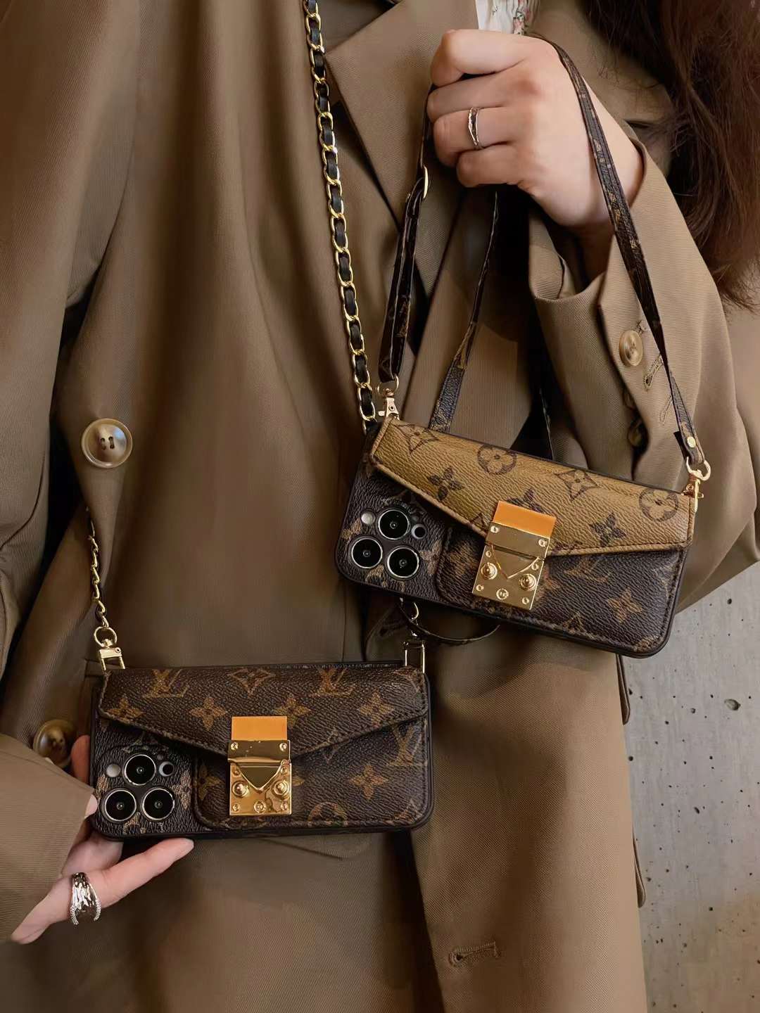 迷人的LV字母帆布皮Petite Malle Crossbody卡錢包蘋果iPhone手機殼