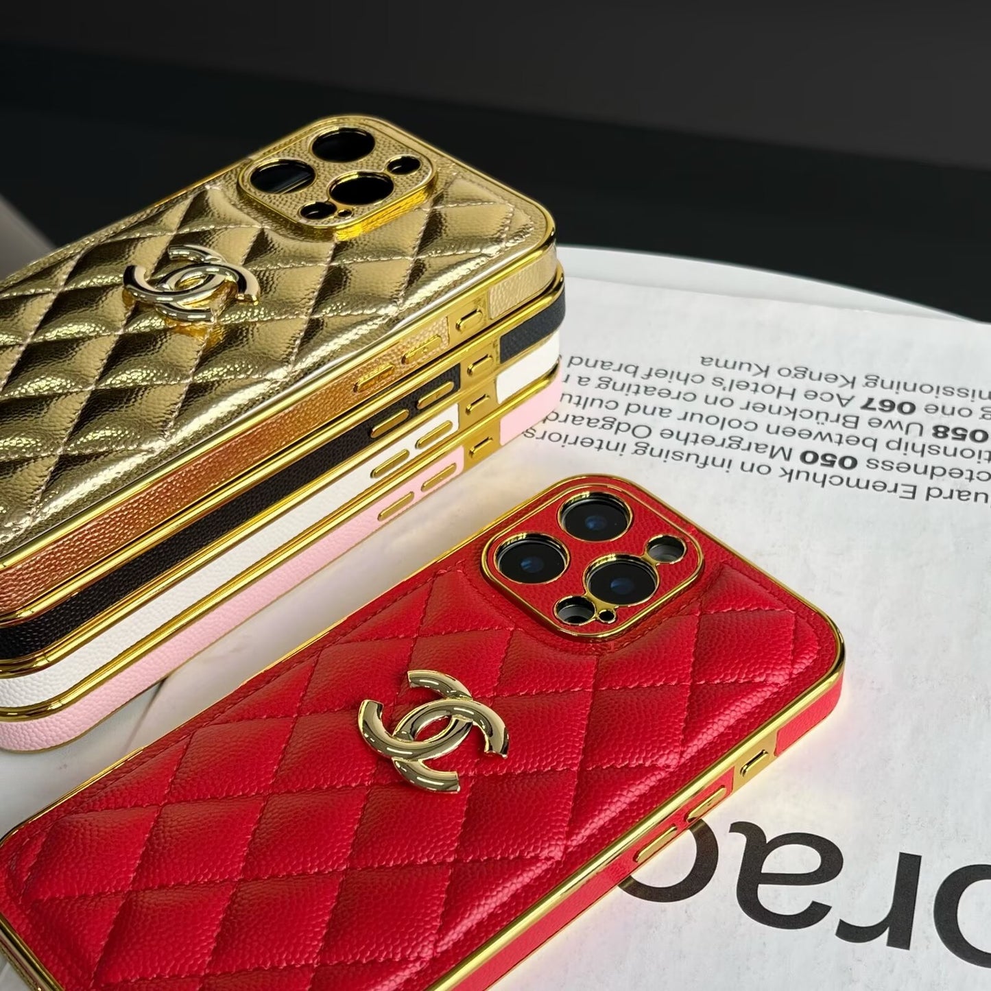 經典Chanel香奈兒羊皮鑽石皮革標誌性金屬標籤蘋果iPhone保護套