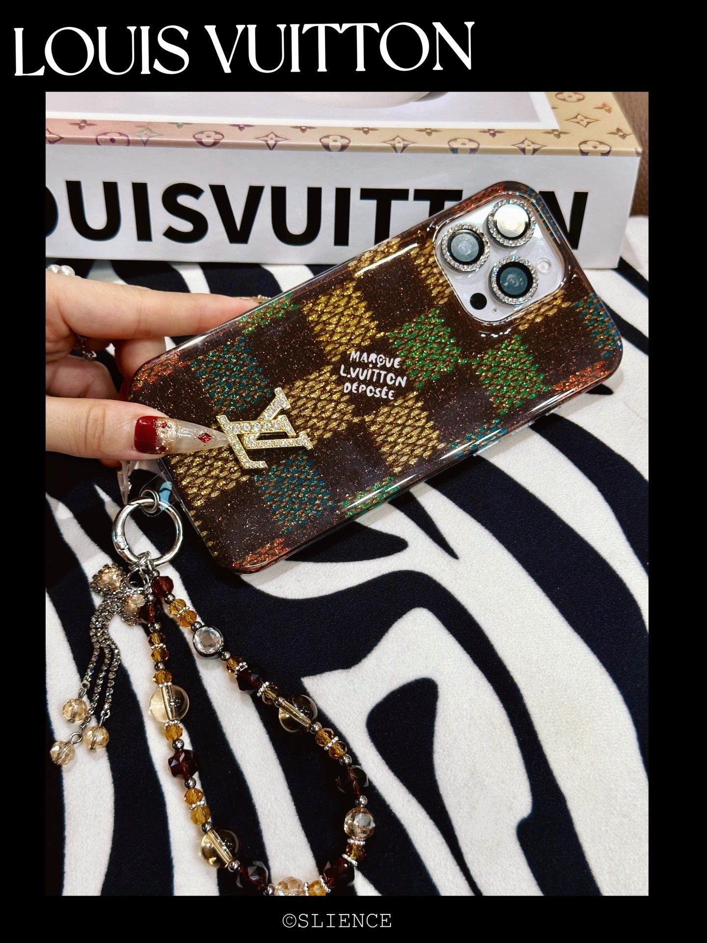 Lv驢家《棋盤格》雙面炫彩閃粉IMD 💚💛🤎