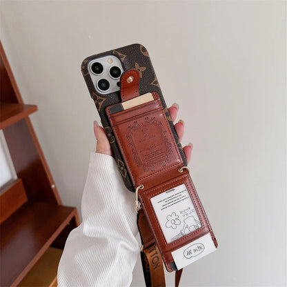 LV翻蓋卡錢包十字體字母帆布皮革蘋果和三星手機殼