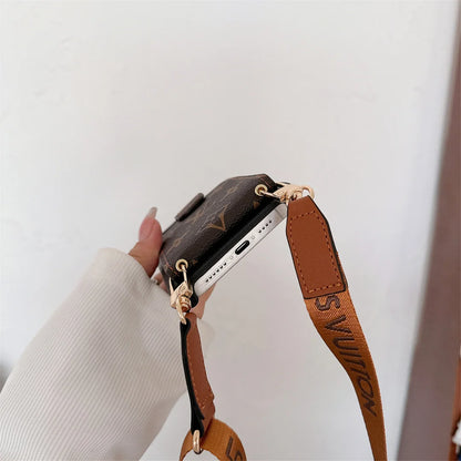 LV翻蓋卡錢包十字體字母帆布皮革蘋果和三星手機殼