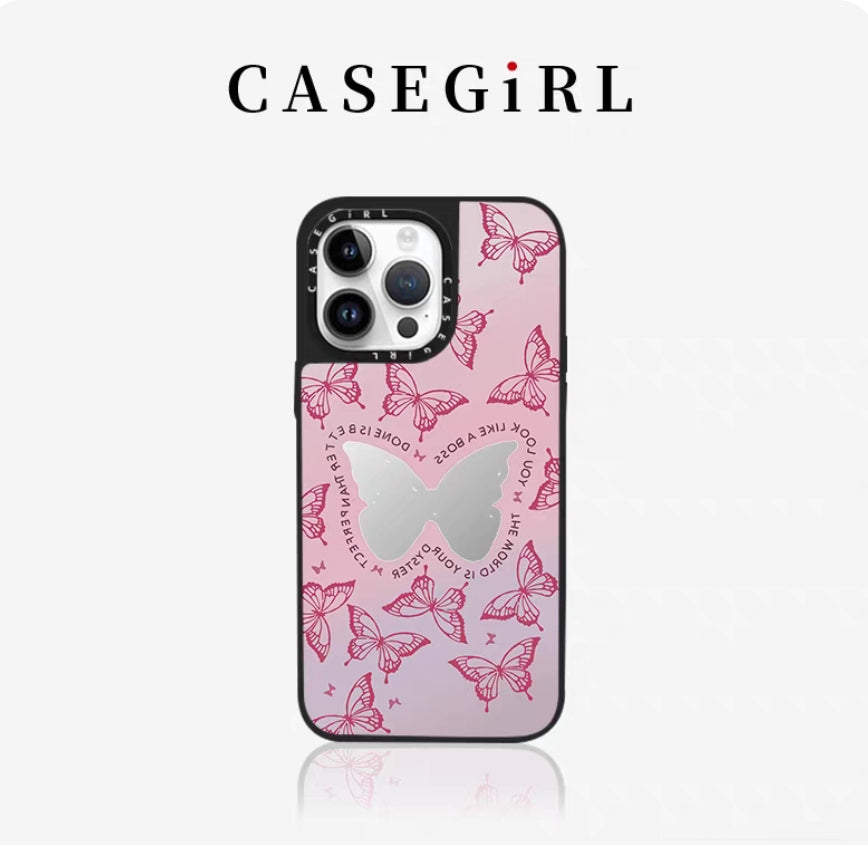 CASEGIRL聯名宋茜同款幻彩蝴蝶適用於蘋果手機殼iPhone14-16ProMax新款網紅防摔磁吸XR鏡面11女款XS