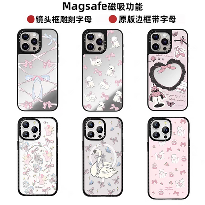 caseti兔子iPhone13—16蘋果手機殼韓系蝴蝶結絲帶猫咪鏡面亞克力透明矽膠防摔套磁吸女款