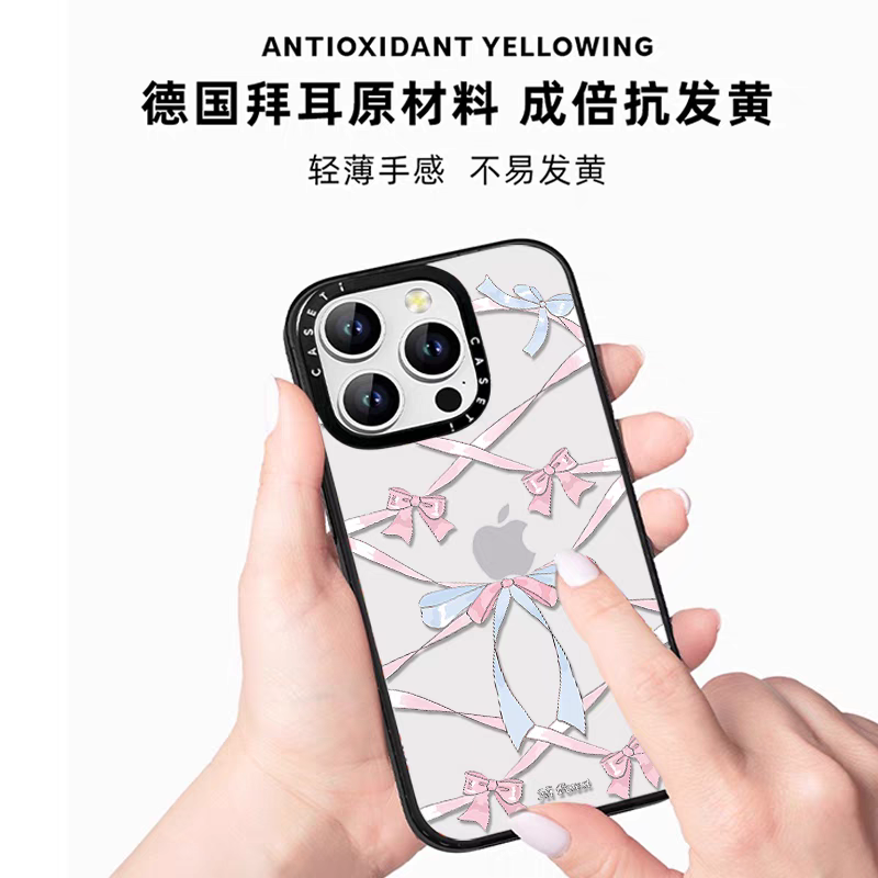 caseti兔子iPhone13—16蘋果手機殼韓系蝴蝶結絲帶猫咪鏡面亞克力透明矽膠防摔套磁吸女款