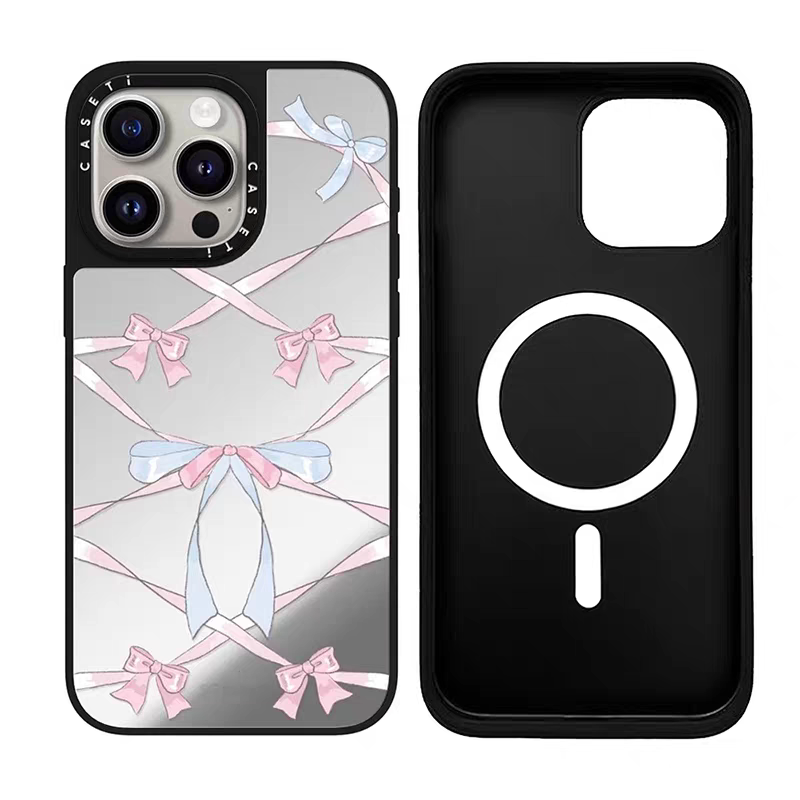 caseti兔子iPhone13—16蘋果手機殼韓系蝴蝶結絲帶猫咪鏡面亞克力透明矽膠防摔套磁吸女款