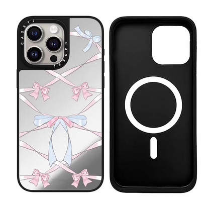 caseti兔子iPhone13—16蘋果手機殼韓系蝴蝶結絲帶猫咪鏡面亞克力透明矽膠防摔套磁吸女款