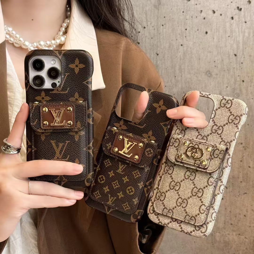 LuIconic LV Monogram帆布背卡座經典Gucci Ophidia GG皮革蘋果iPhone三星手機殼