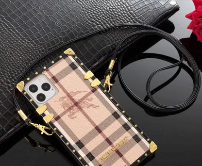 經典巴寶莉#burberry簽名帆布皮革蘋果iPhone手機殼三星Galaxy Crossbody