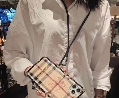經典巴寶莉#burberry簽名帆布皮革蘋果iPhone手機殼三星Galaxy Crossbody