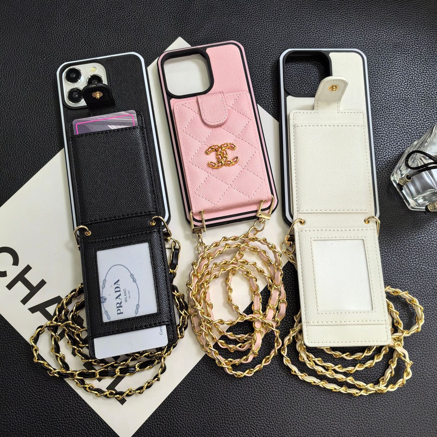 香奈儿绣花卡包（编织纹标）挂绳 双色边壳（7P-17pm，无13mini）