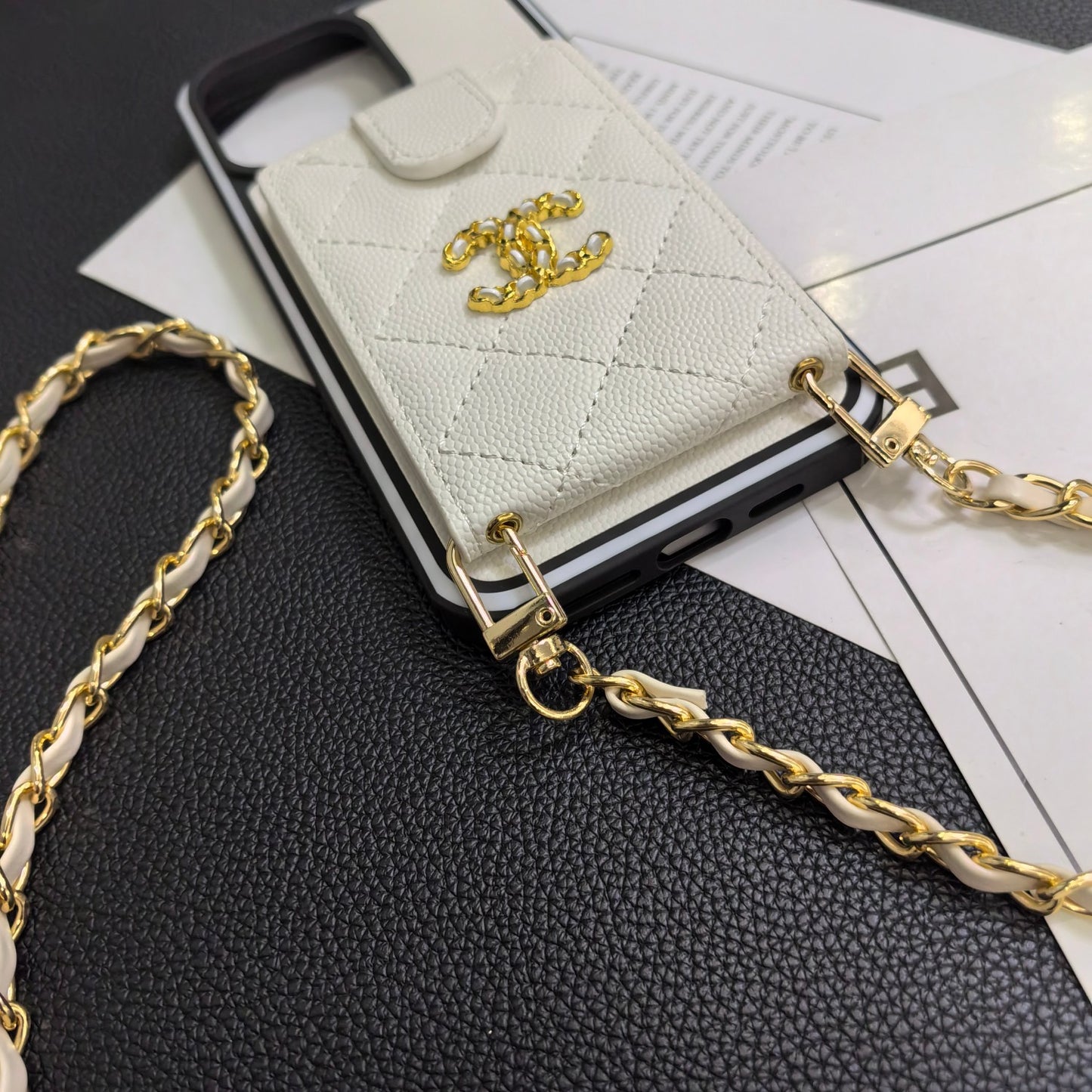 香奈儿绣花卡包（编织纹标）挂绳 双色边壳（7P-17pm，无13mini）